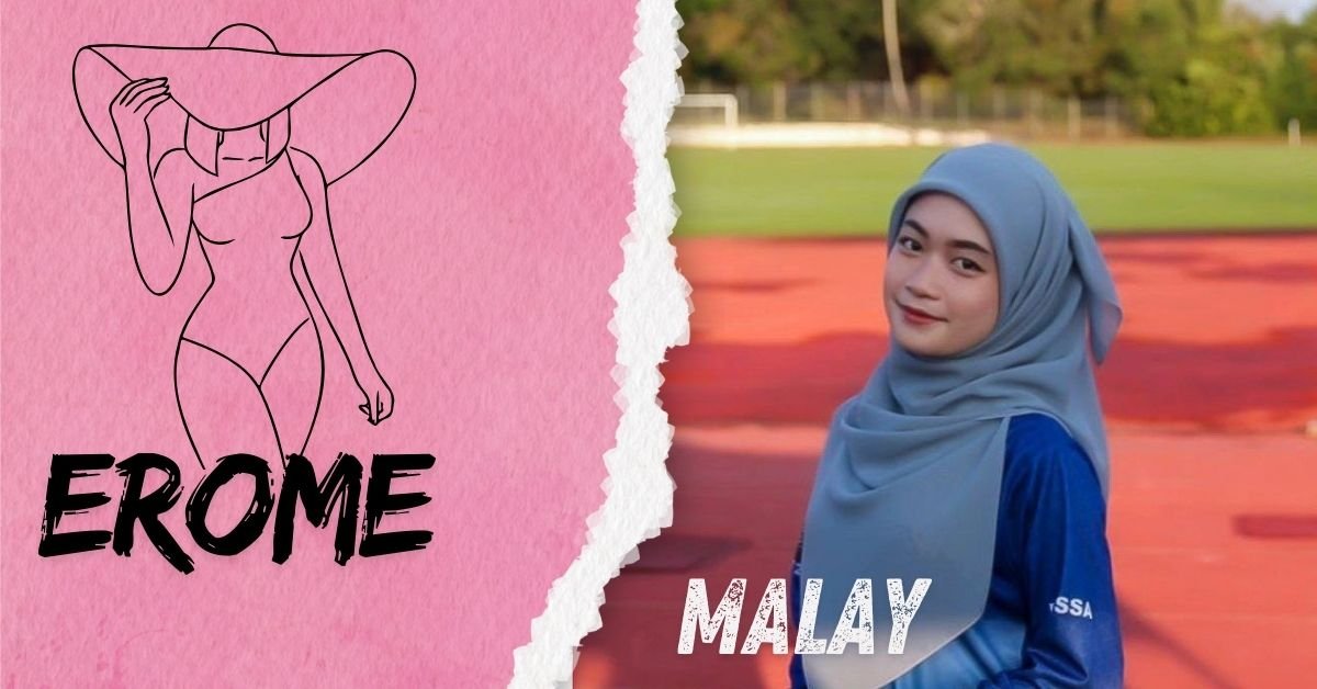 A stylized illustration of a woman and a smiling Malay woman in a hijab on a sports field.